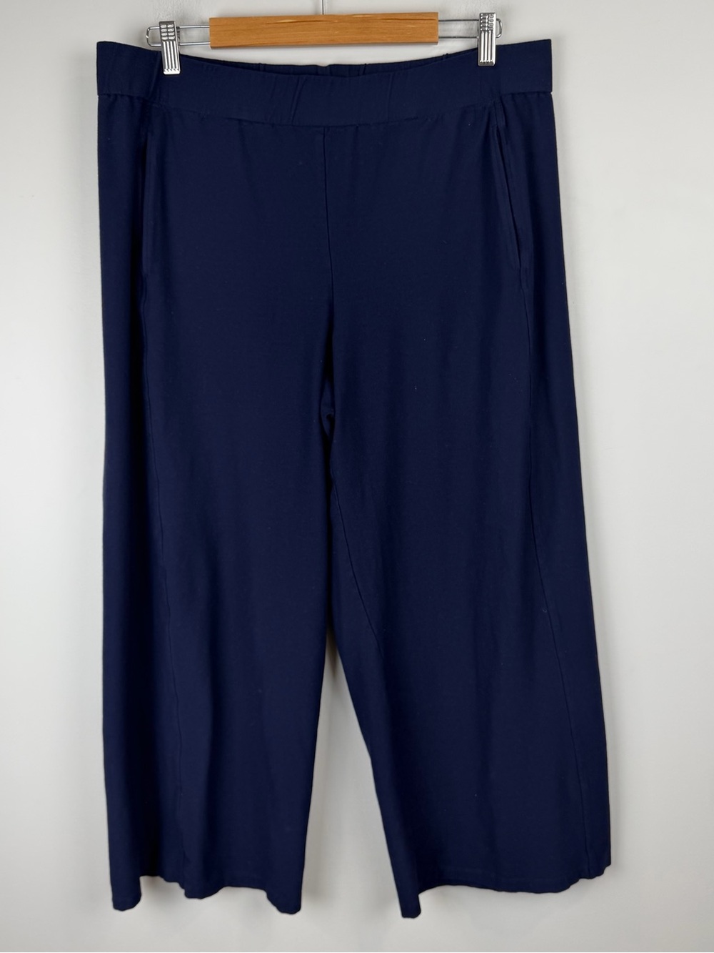 Eileen Fisher Wide Leg High Rise Elastic Waist Lightweight Blue Pants Size XL